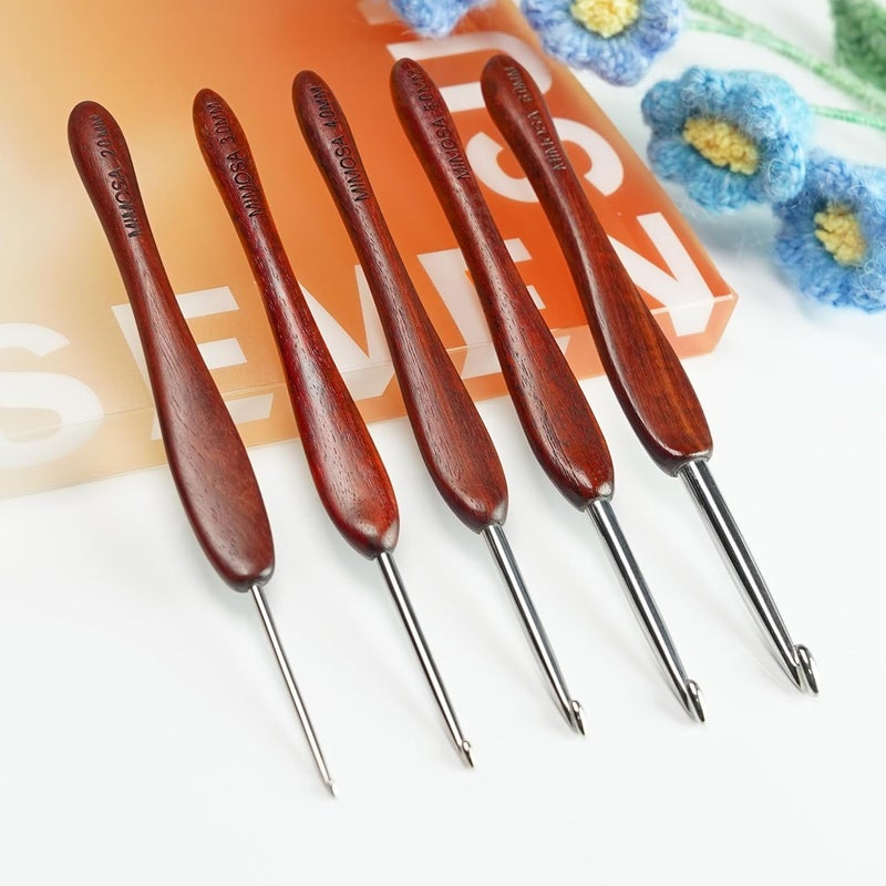 sevensun Mimosa Crochet Hooks Set 5 Pack of 2mm 3mm 4mm 5mm 6mm Crochet Hook, Hand Polished Ergonomic Crochet Hooks, Stainless Steel Crochet Hook, Wood Handle Pointed Crochet Needle - Image 1